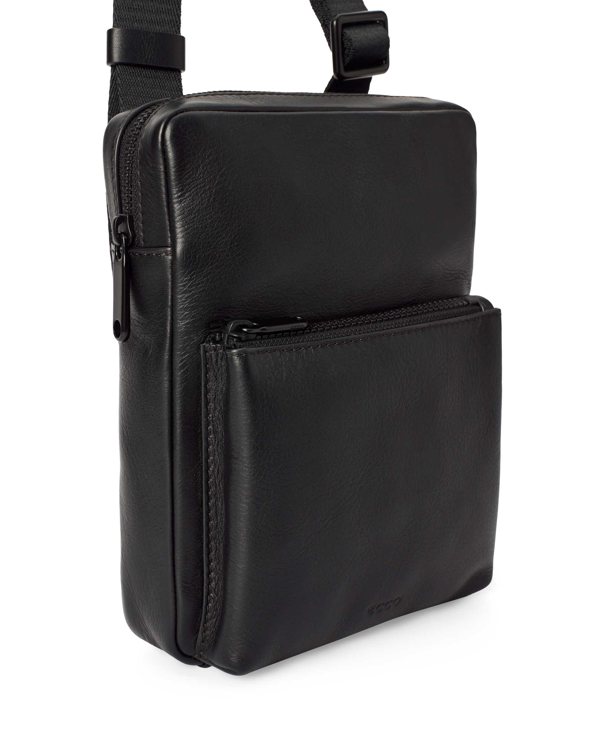Pánska kožená plochá kabelka cez rameno ECCO® FLAT POUCH CITY - Čierna - Detail-1