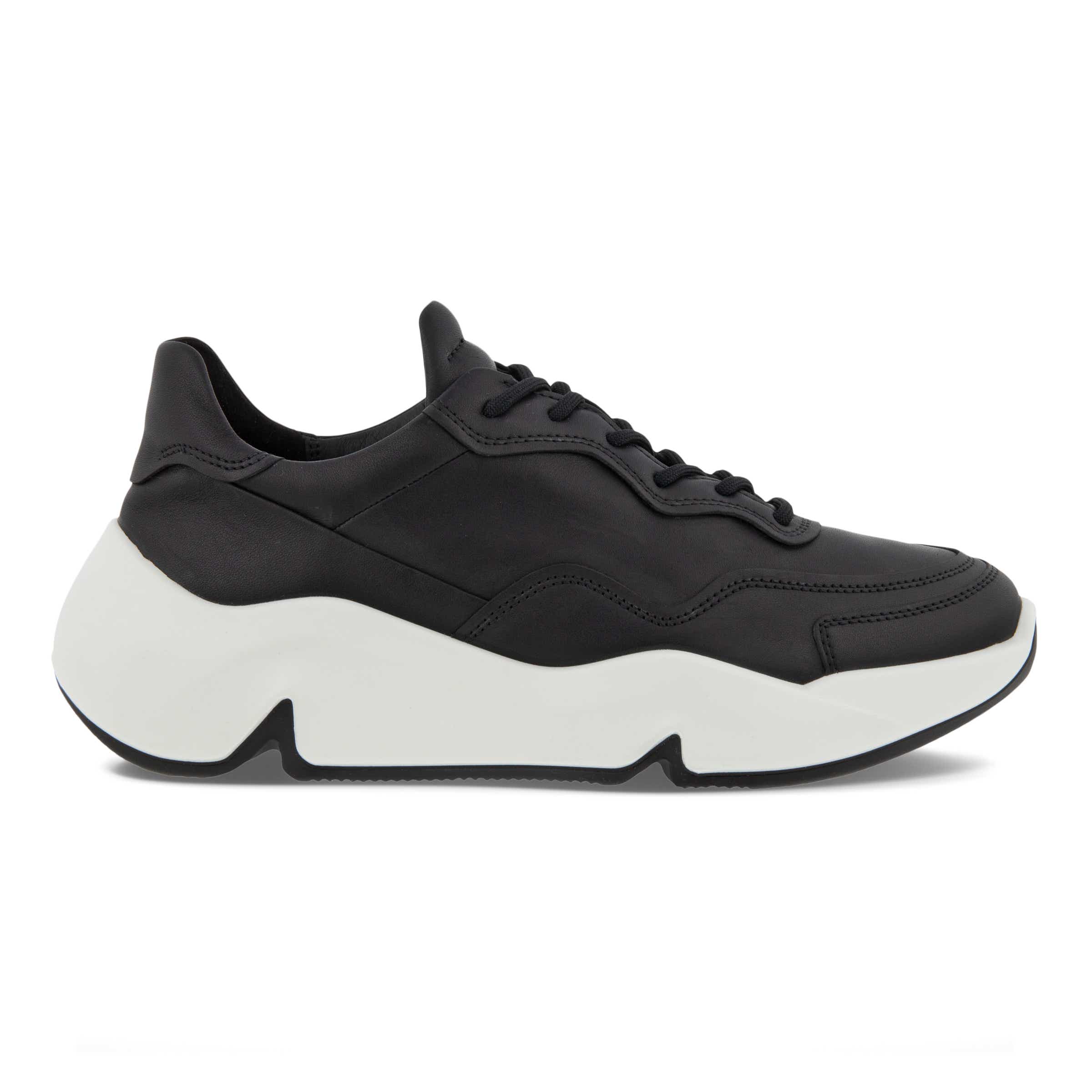 Women's ECCO® Chunky Leather Platform Sneaker - Black - Outside