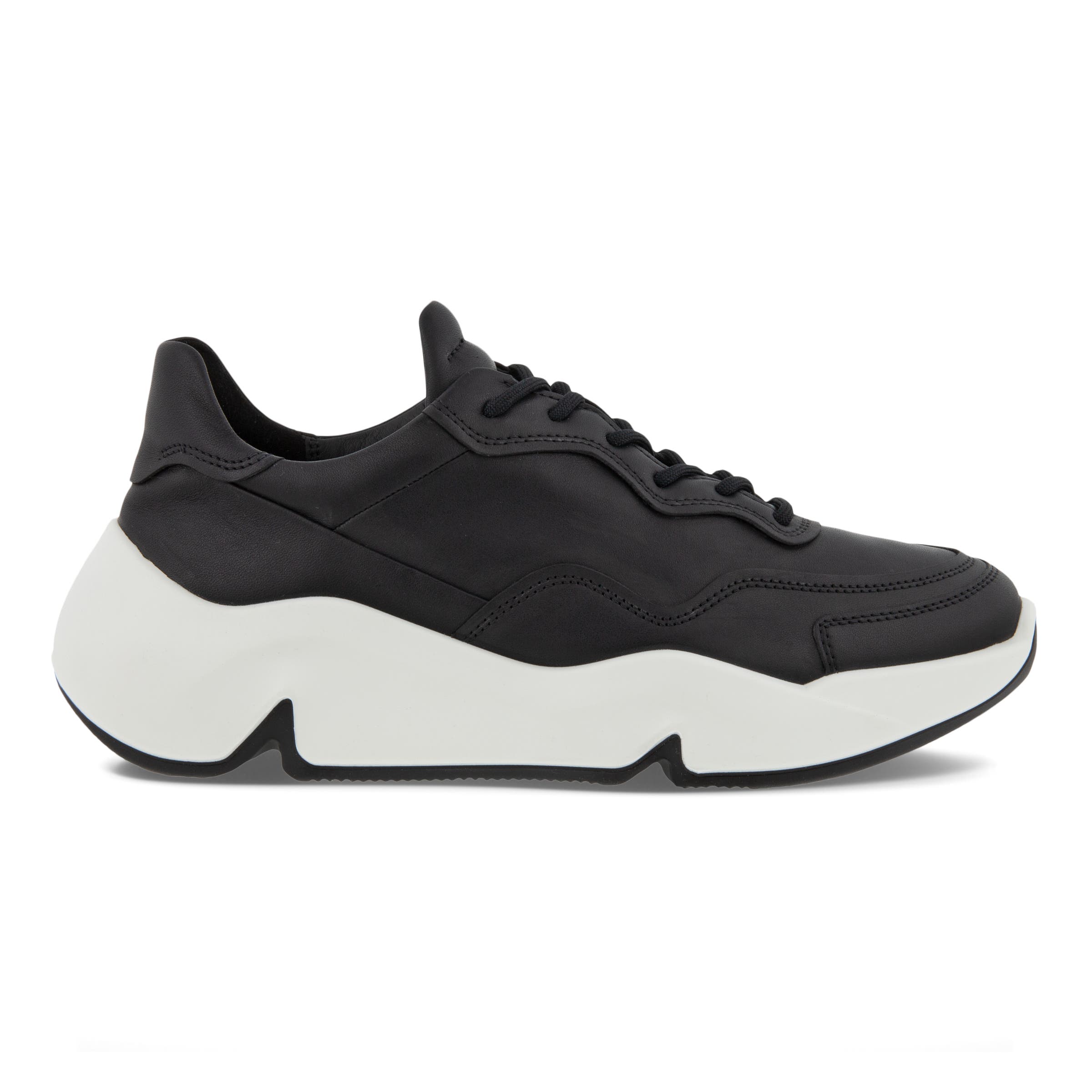 Women's ECCO® Chunky Leather Platform Sneaker - Black - Outside