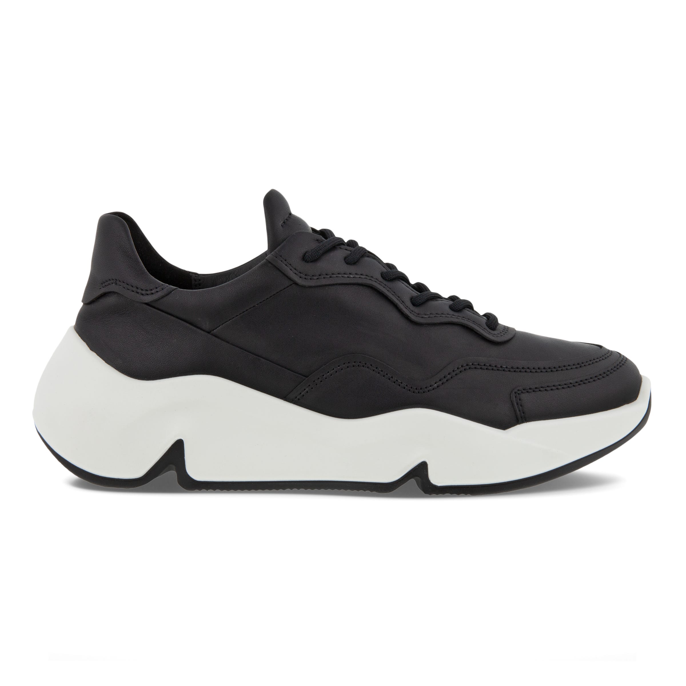 Women's ECCO® Chunky Leather Platform Sneaker - Black - Outside