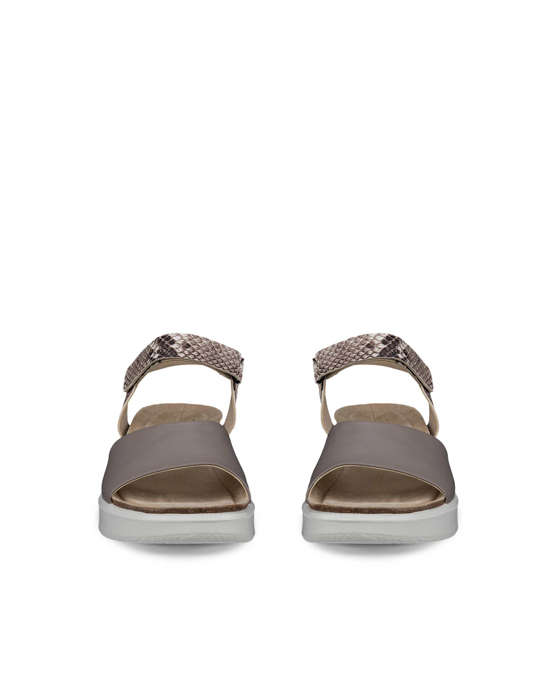 ECCO® Flowt Wedge Cork Dames leren sandaal met kurken sleehak - Grijs - Front pair