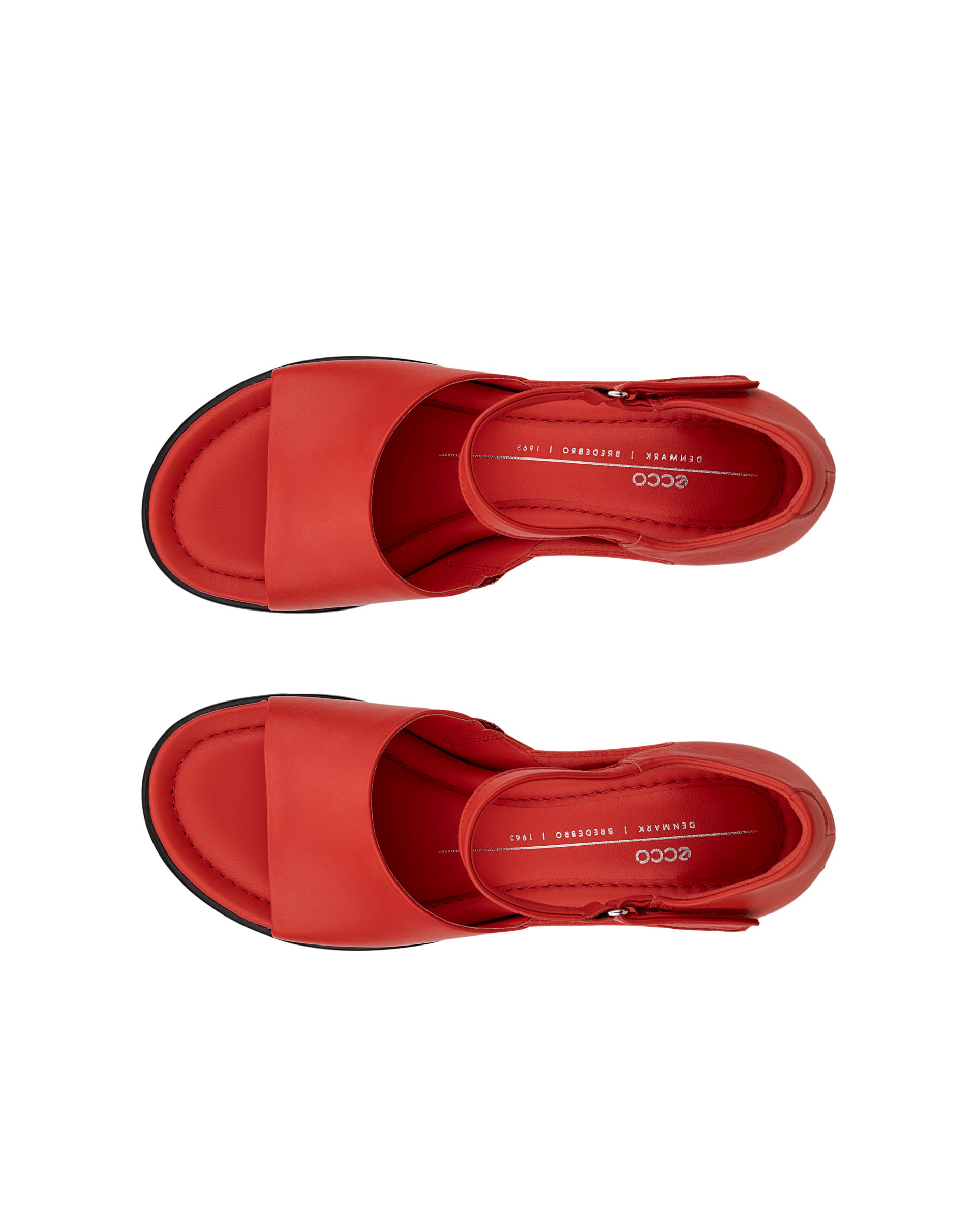 Damskie skórzane sandały na obcasie ECCO® Sculpted Sandal LX 55 - Czerwony - Top left pair