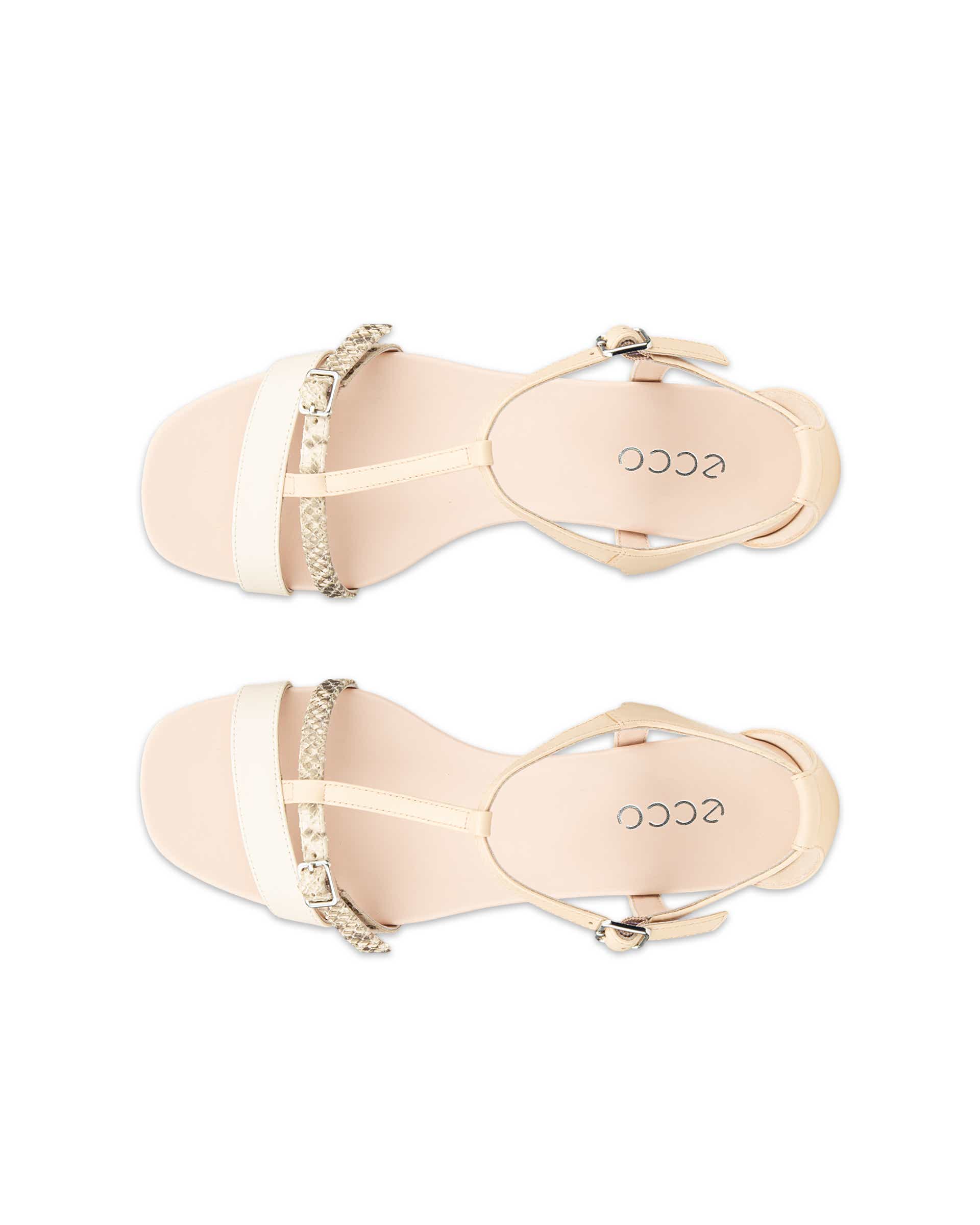 Damskie skórzane sandały na koturnie ECCO® ASTRID - Beżowy - Top left pair