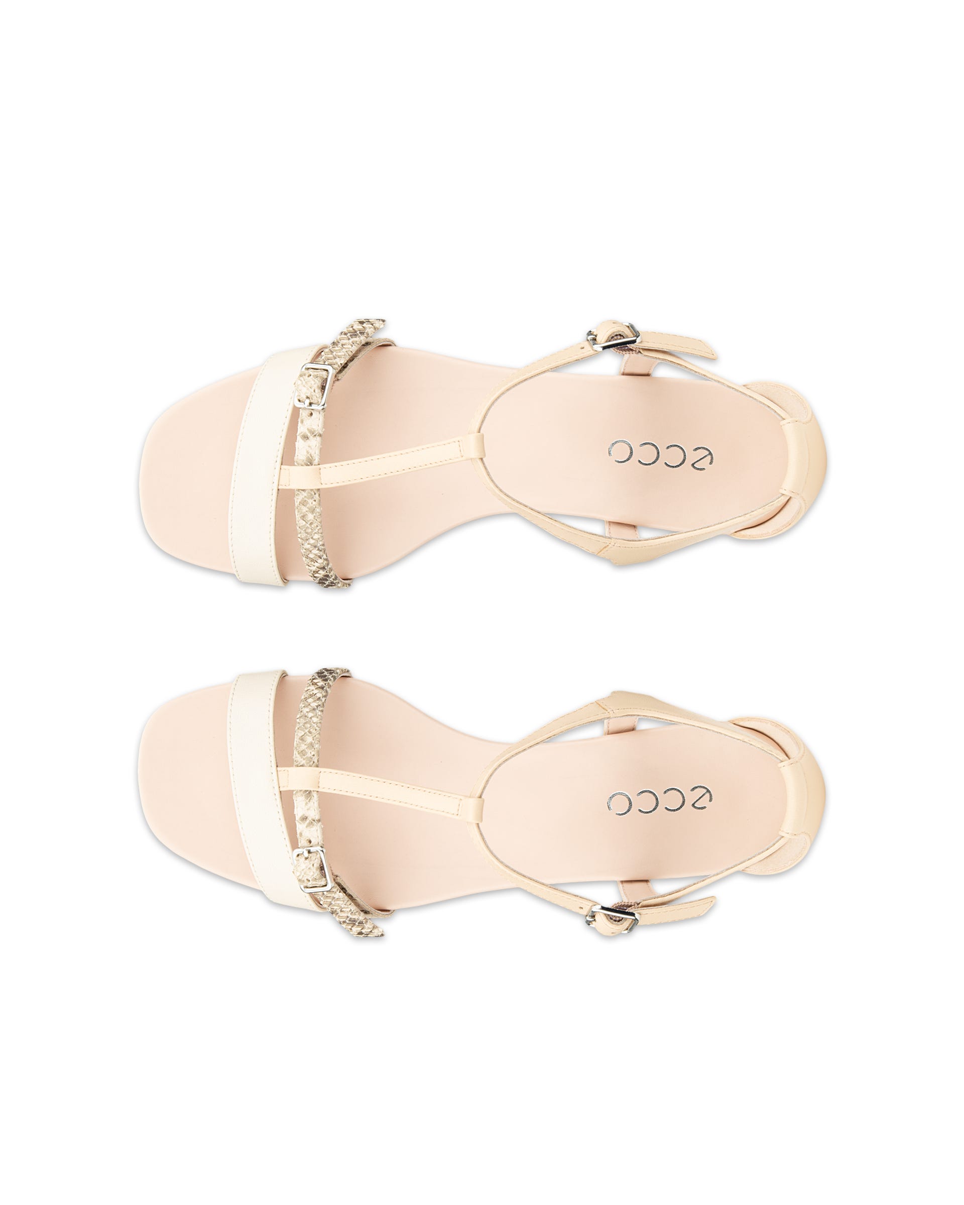 Damskie skórzane sandały na koturnie ECCO® ASTRID - Beżowy - Top left pair