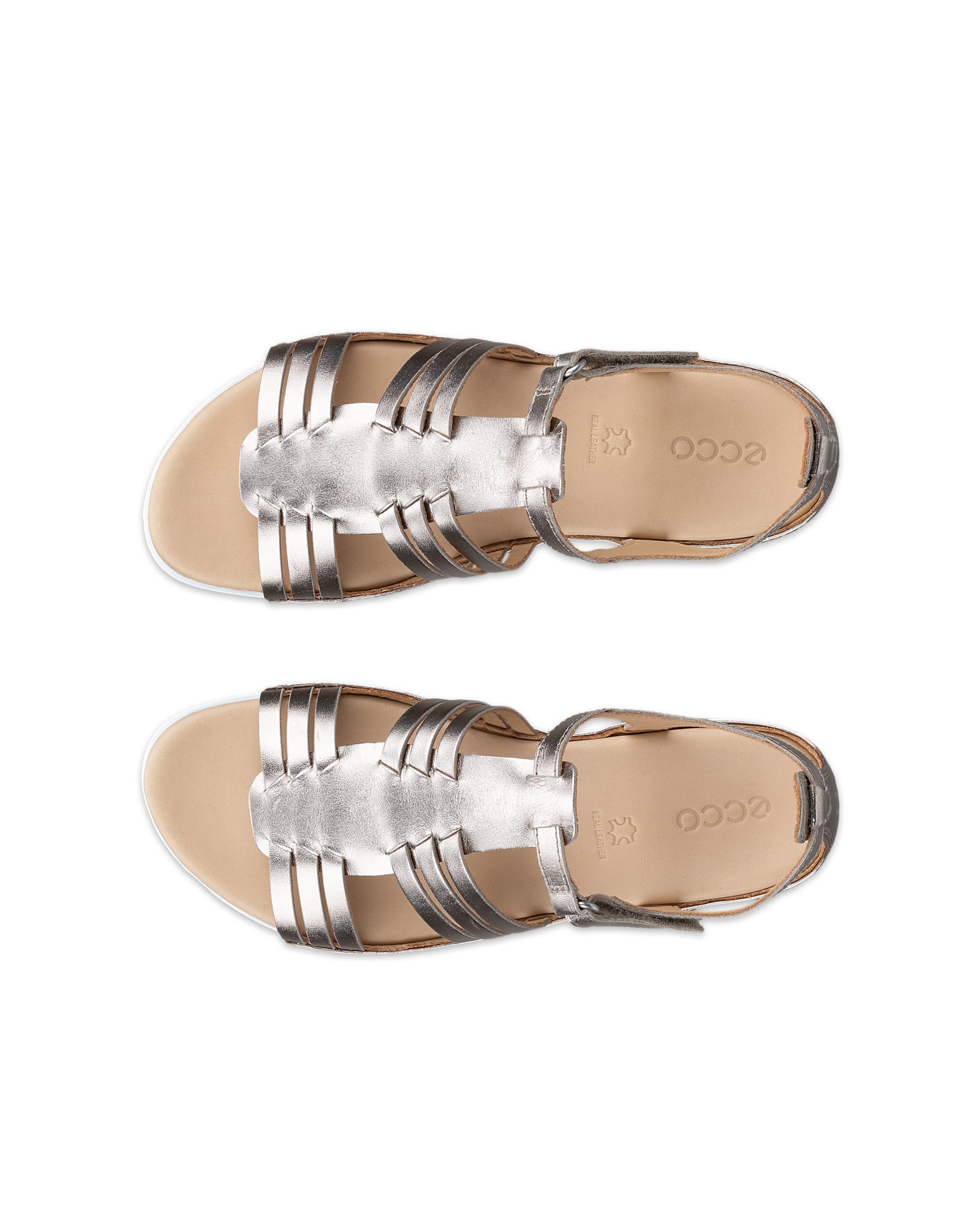 Women's ECCO® Flash Leather Flat Sandal - Beige - Top left pair