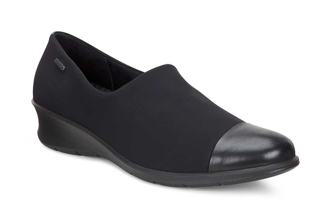 Women's ECCO® Felicia Textile Block-Heeled Gore-Tex Loafer - Black - Main