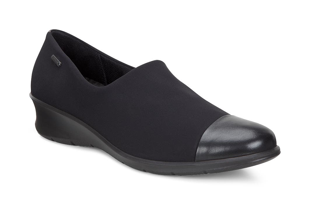 Women's ECCO® Felicia Textile Block-Heeled Gore-Tex Loafer - Black - Main