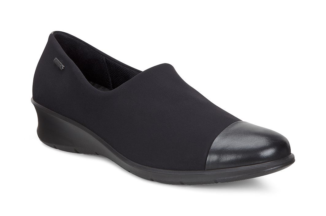 Women's ECCO® Felicia Textile Block-Heeled Gore-Tex Loafer - Black - Main