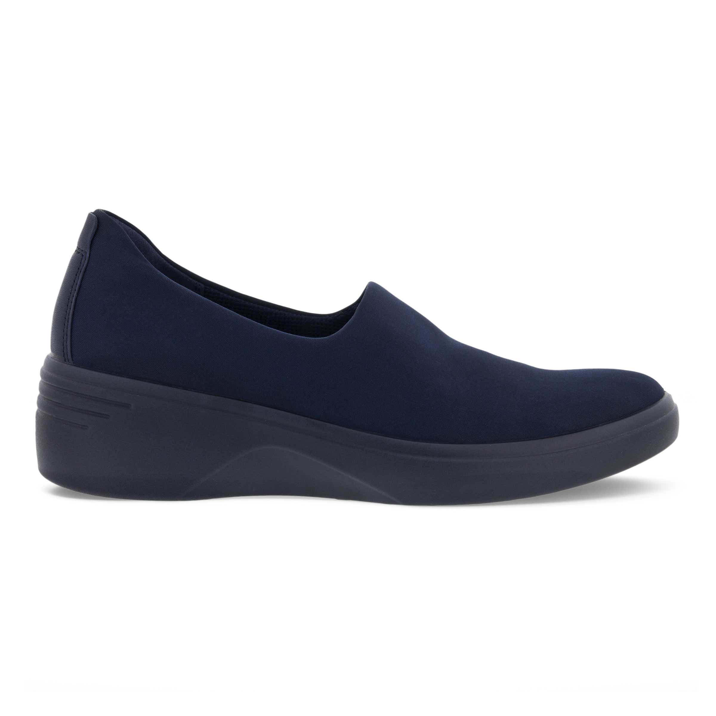 Women's ECCO® Soft 7 Wedge Textile Loafer - Blue - Outside