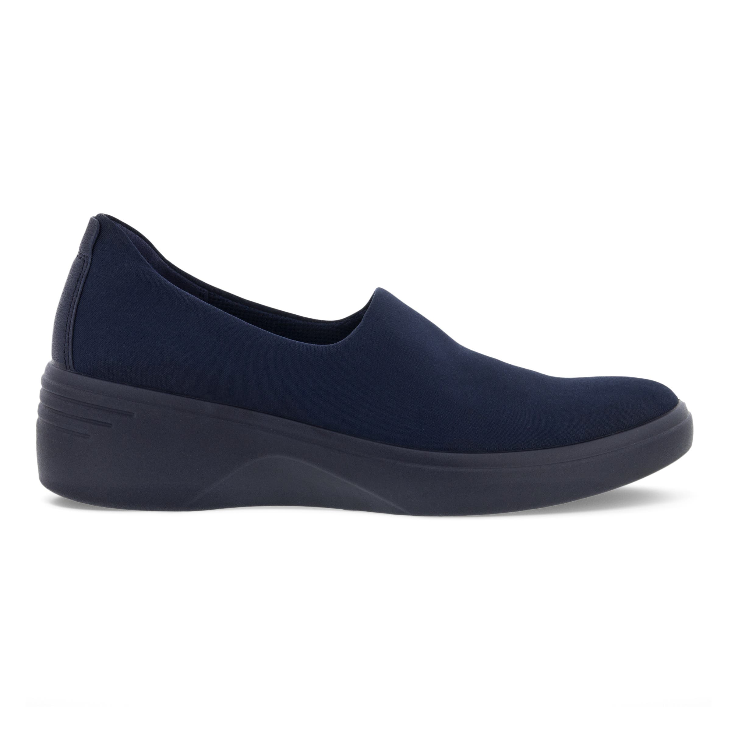 Women's ECCO® Soft 7 Wedge Textile Loafer - Blue - Outside