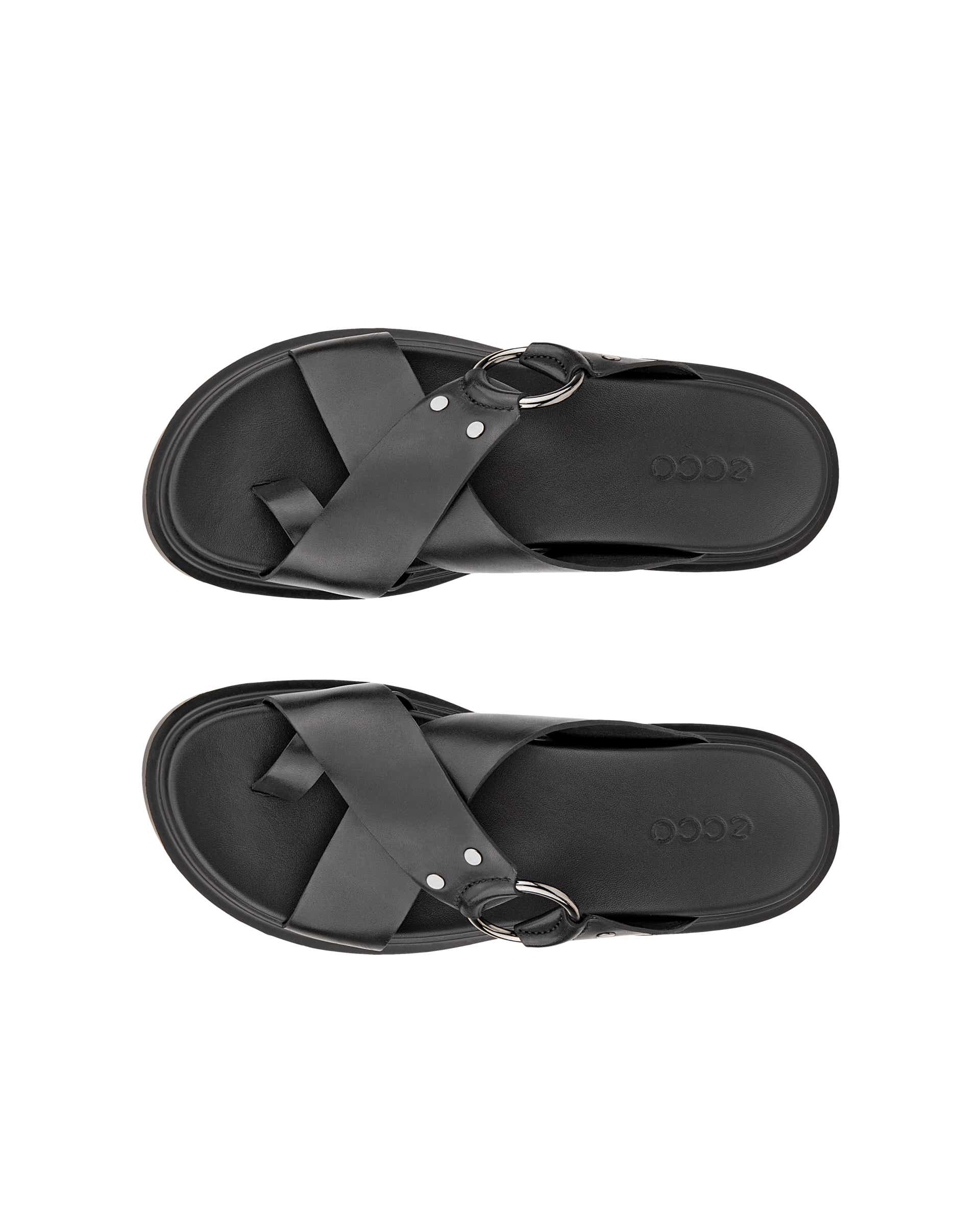 Women's ECCO® Metropole Seoul Leather Ring Sandal - Black - Top left pair