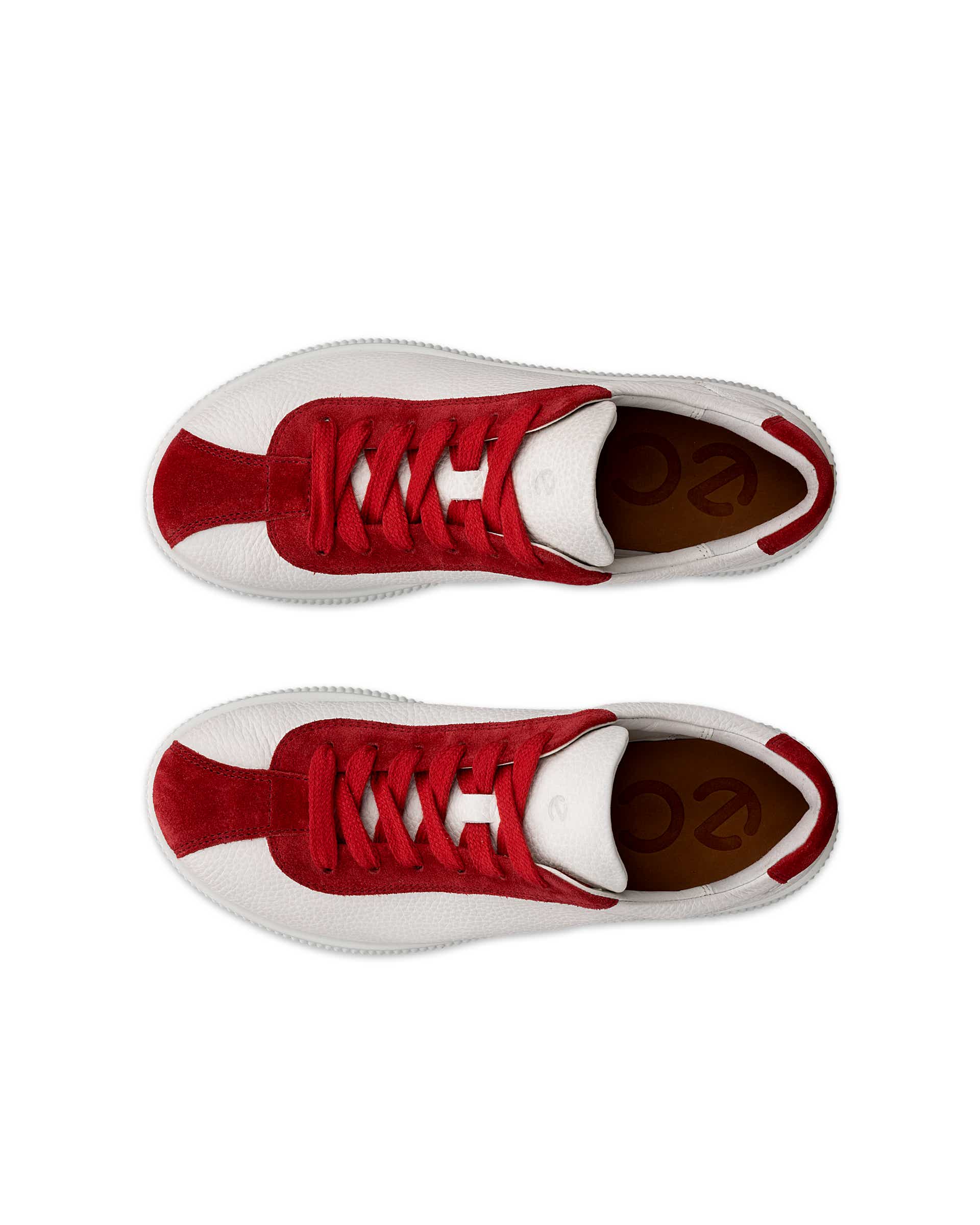 Women's ECCO® Soft Zero Leather Sneaker - Red - Top left pair