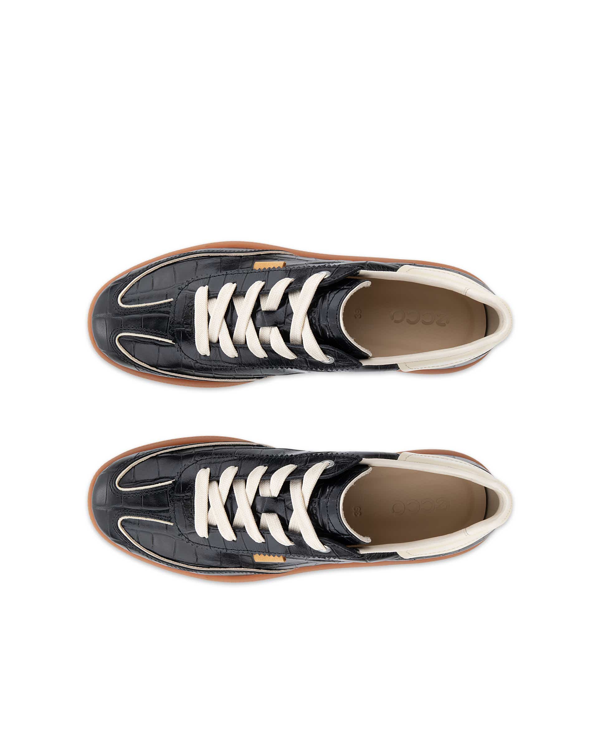 Women's ECCO® Soft 11 Leather Lace-Up Sneaker - Black - Top left pair