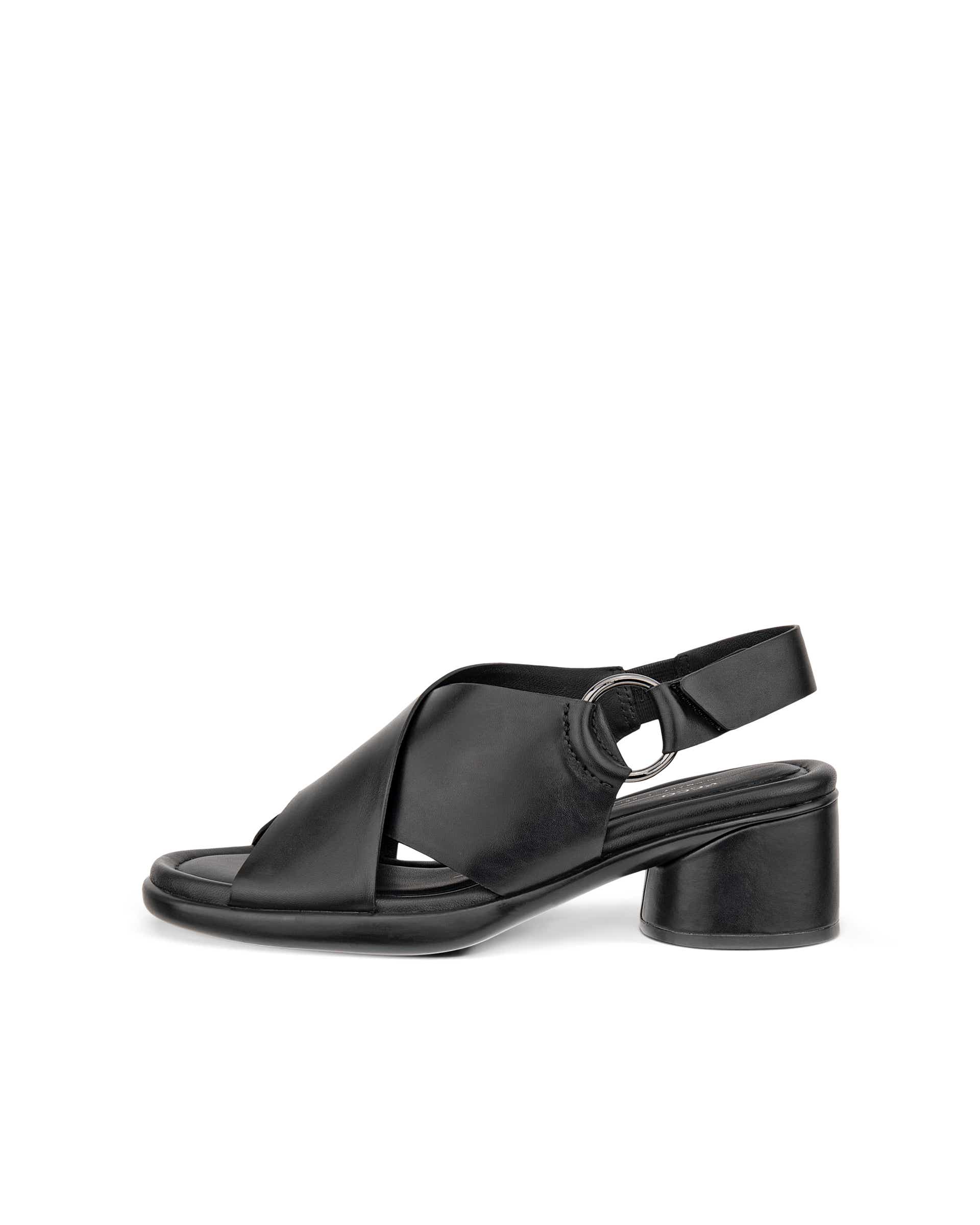 Women's ECCO® Metropole Seoul Leather Heeled Slingback Sandal - Black - Outside