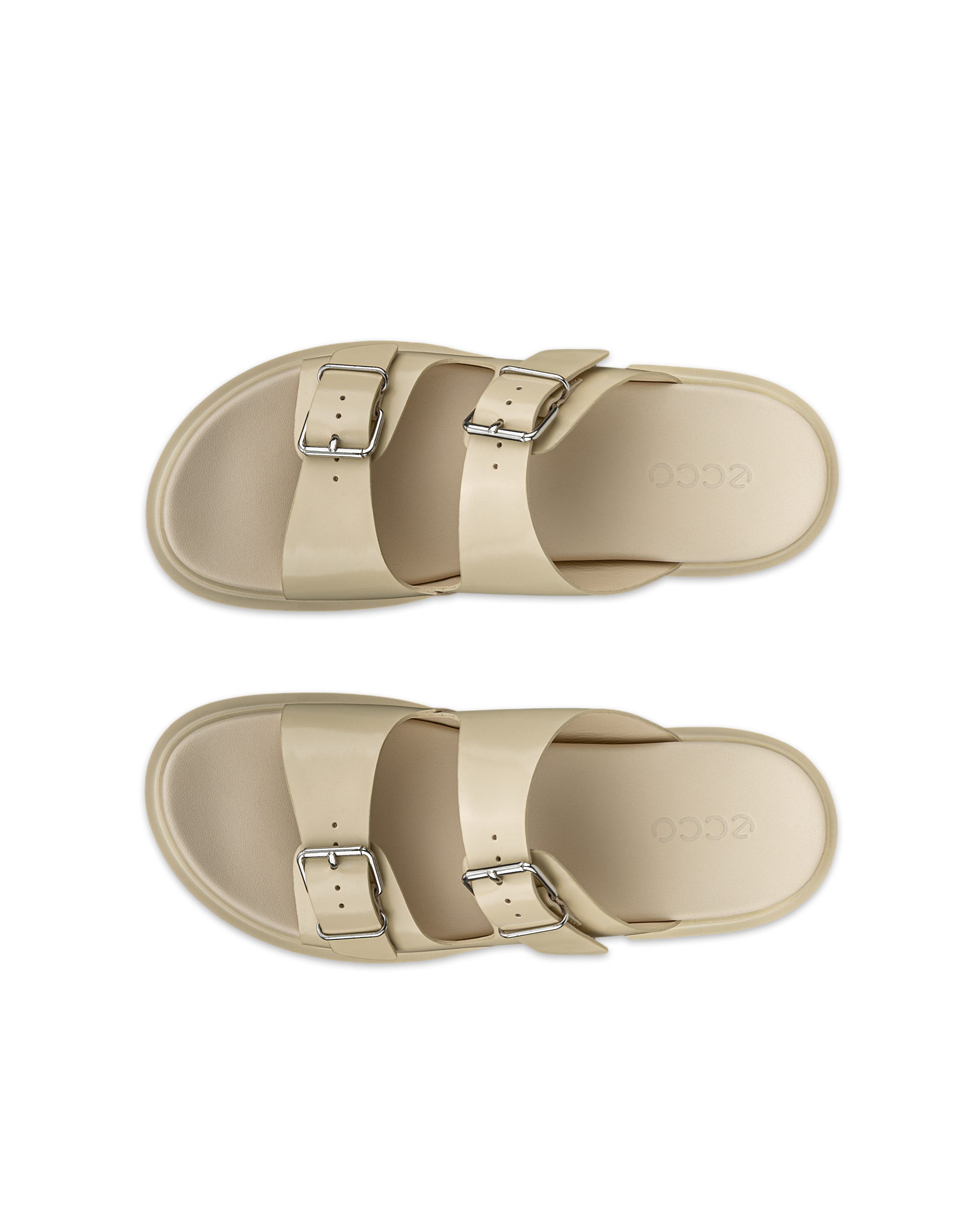 Women's ECCO® Metropole Seoul Patent Leather Two Strap Sandal - Beige - Top left pair