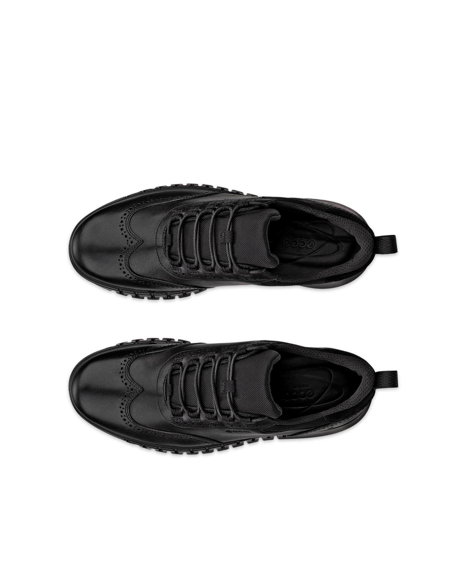 Men's ECCO® Gruuv Studio Leather Gore-Tex Hybrid Wingtip Derby Sneaker - Black - Top left pair