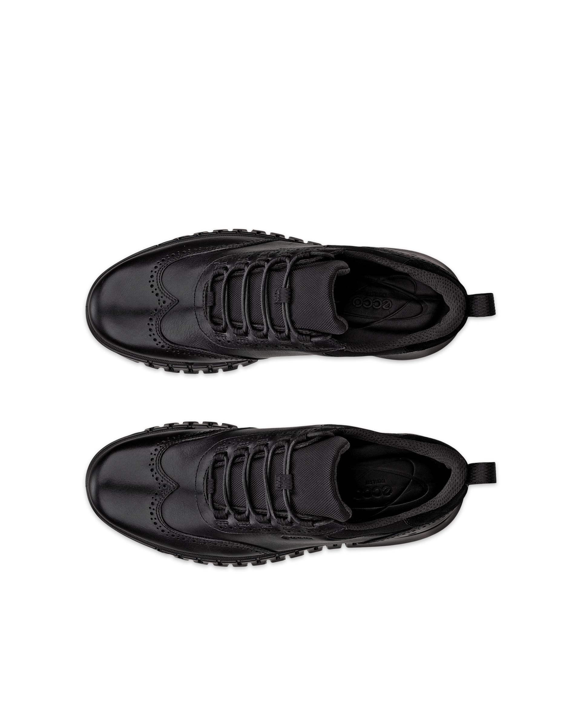 Men's ECCO® Gruuv Studio Leather Gore-Tex Hybrid Wingtip Derby Sneaker - Black - Top left pair