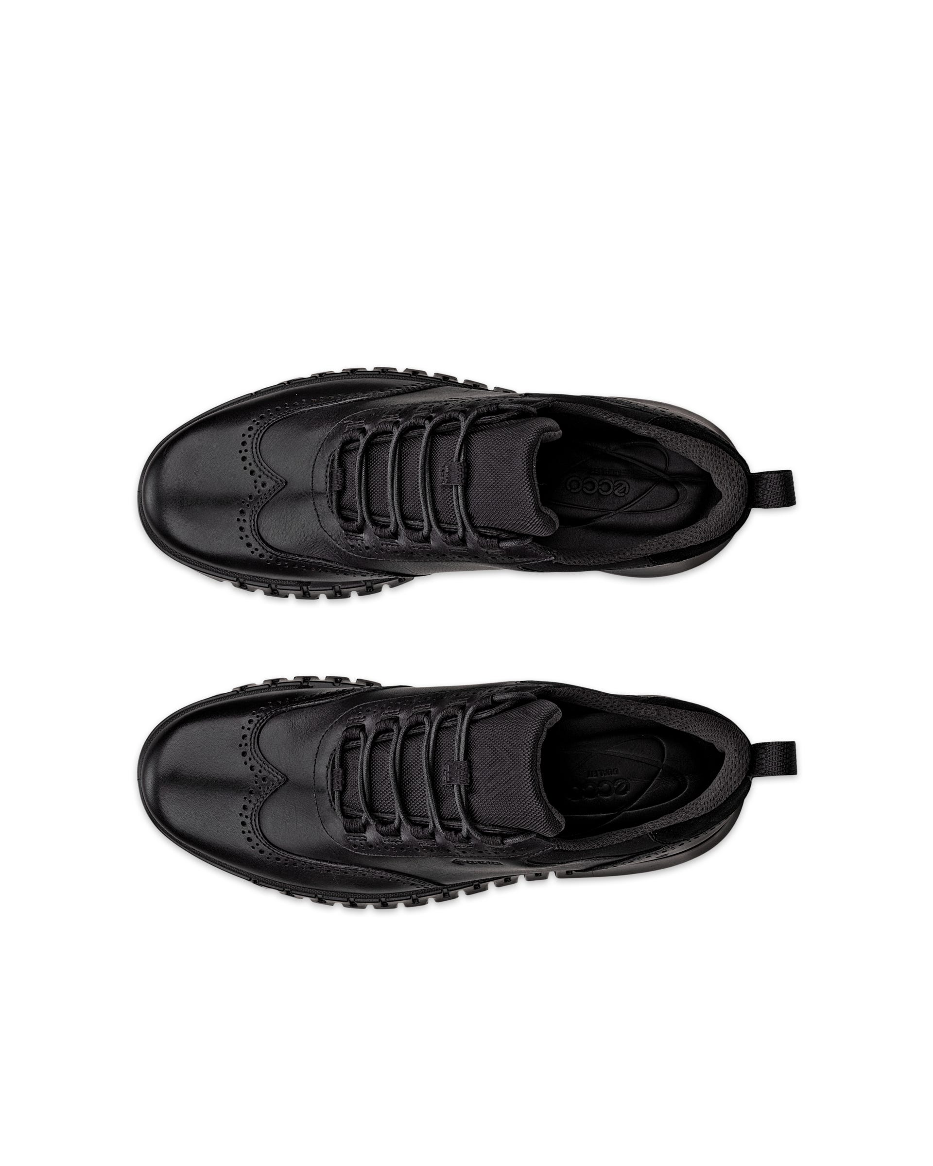 Men's ECCO® Gruuv Studio Leather Gore-Tex Hybrid Wingtip Derby Sneaker - Black - Top left pair