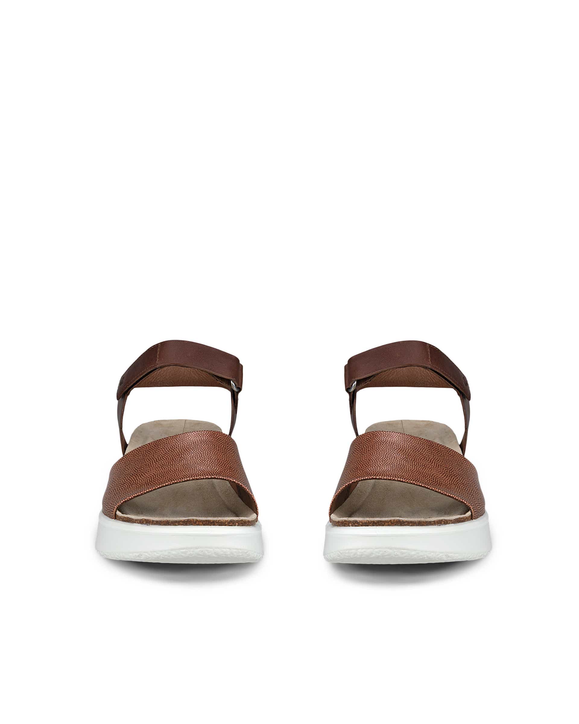 Women's ECCO® Flowt Wedge Leather Cork Heeled Sandal - Brown - Front pair