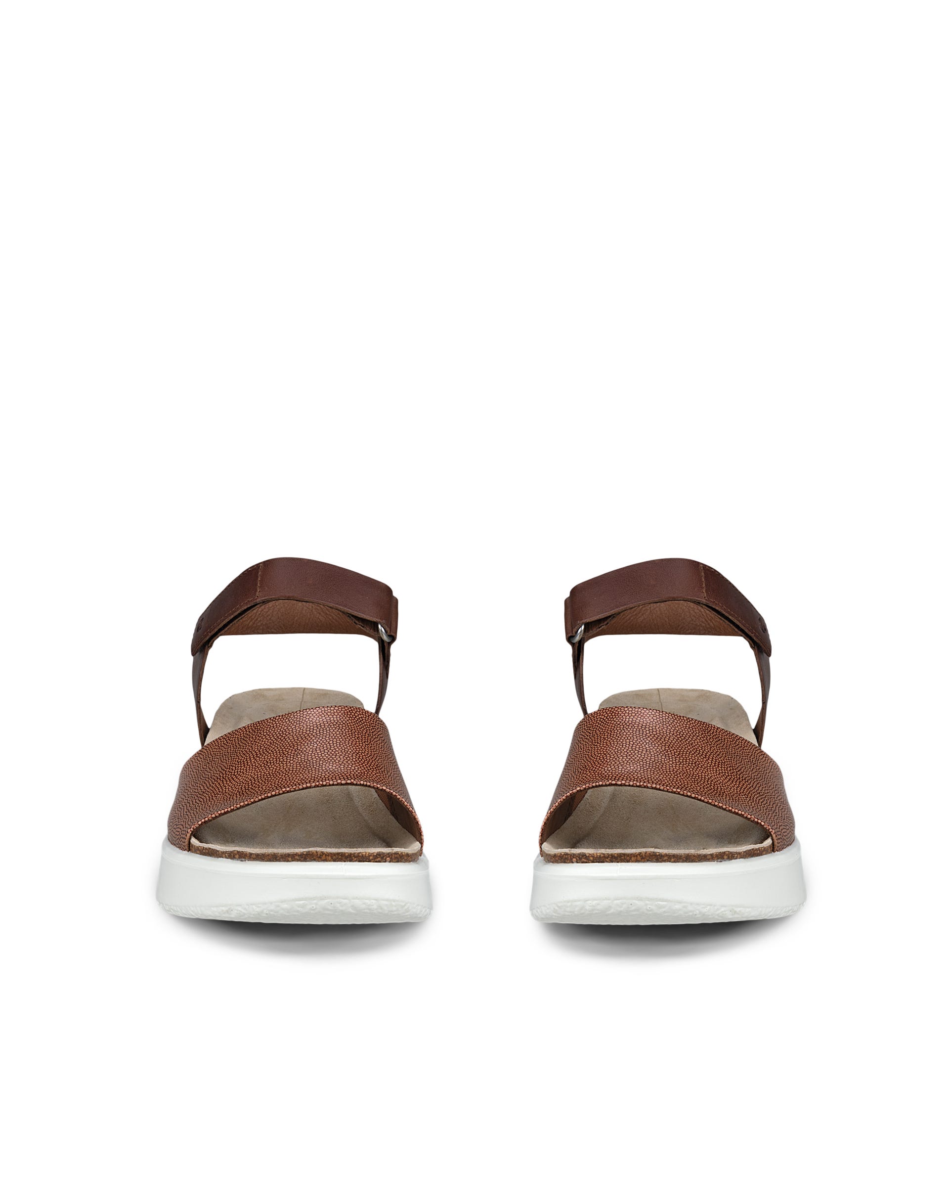 Women's ECCO® Flowt Wedge Leather Cork Heeled Sandal - Brown - Front pair