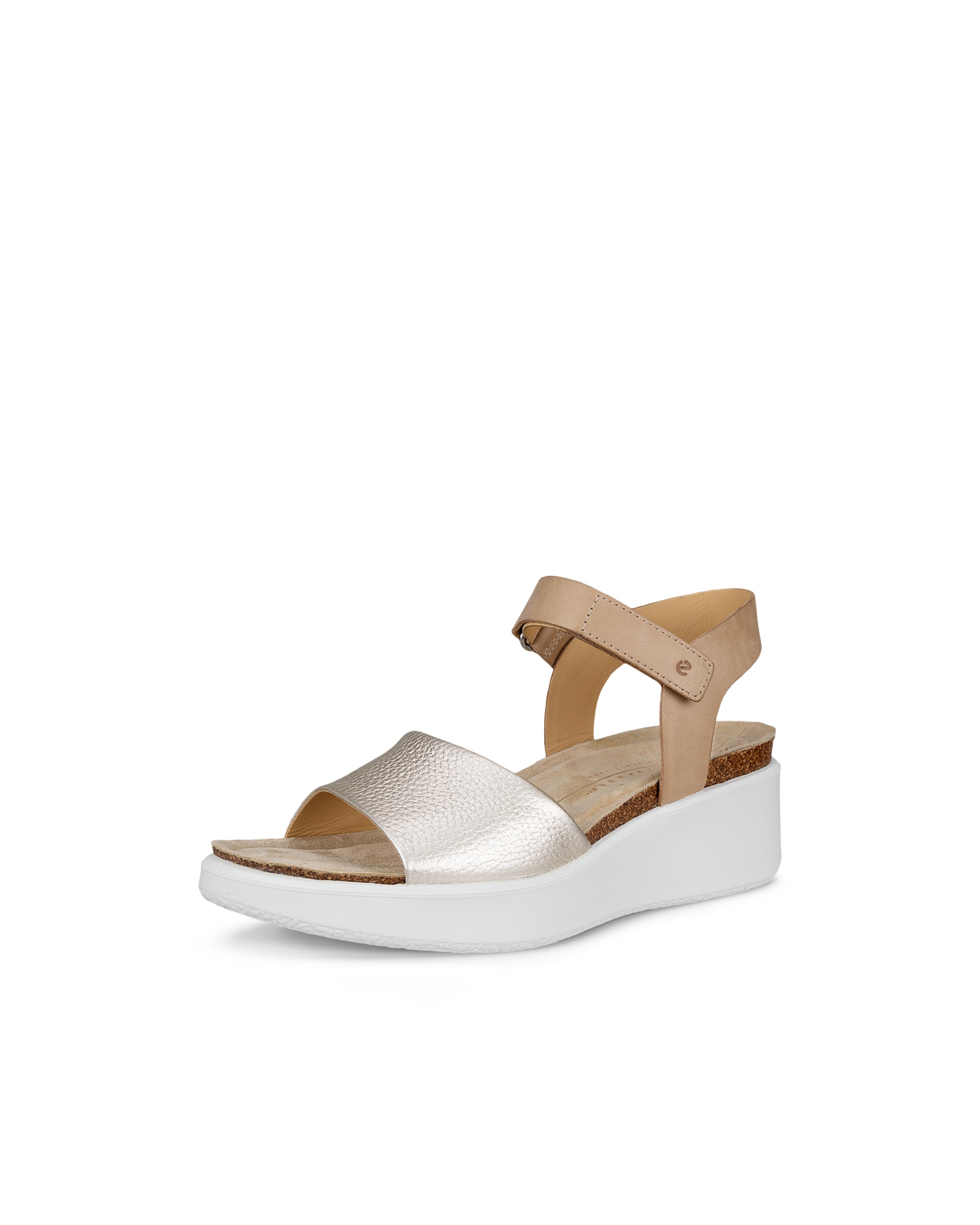 ECCO® Flowt Dames leren sandaal met kurken sleehak - Bruin - Main