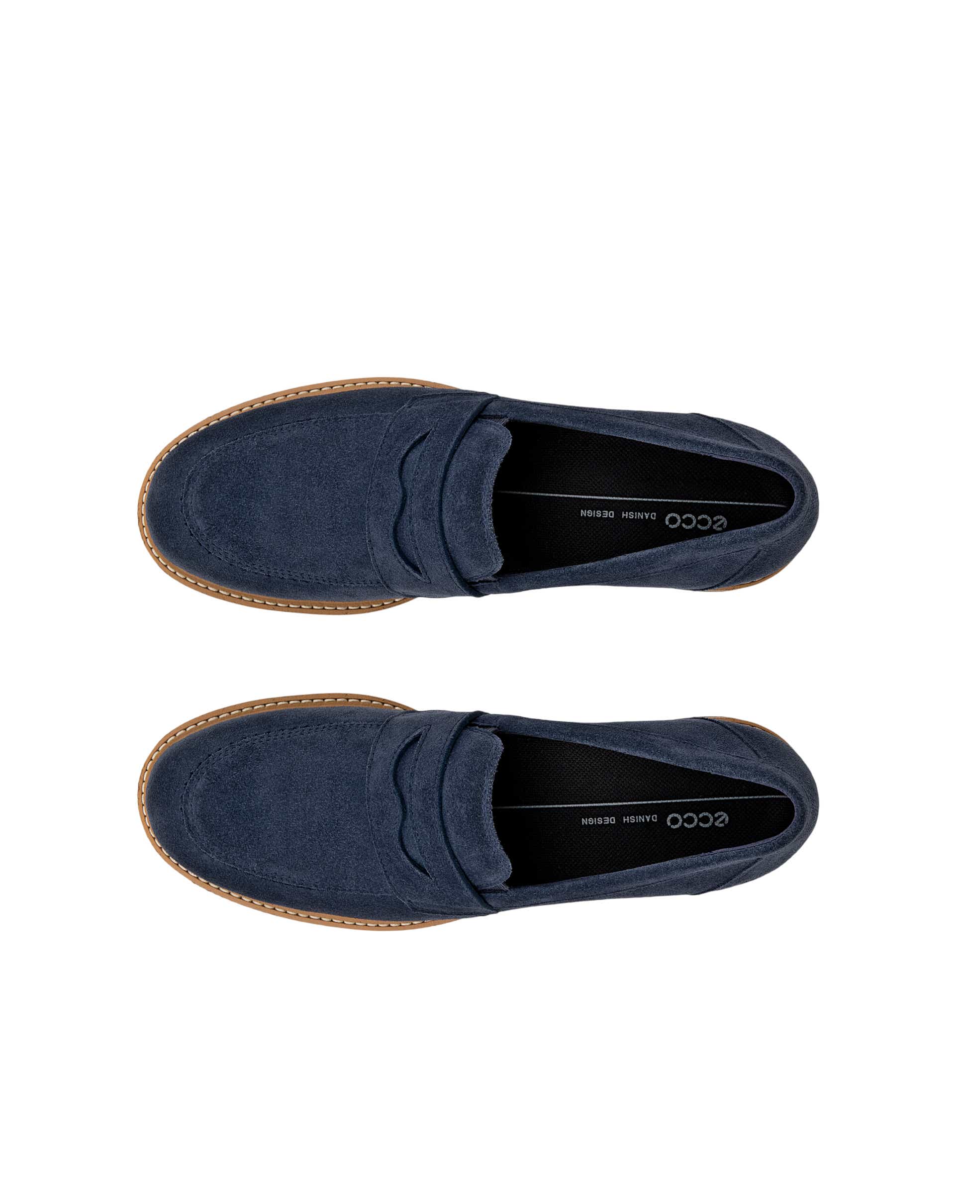 Women's ECCO® Elaina Leather Penny Loafer - Blue - Top left pair