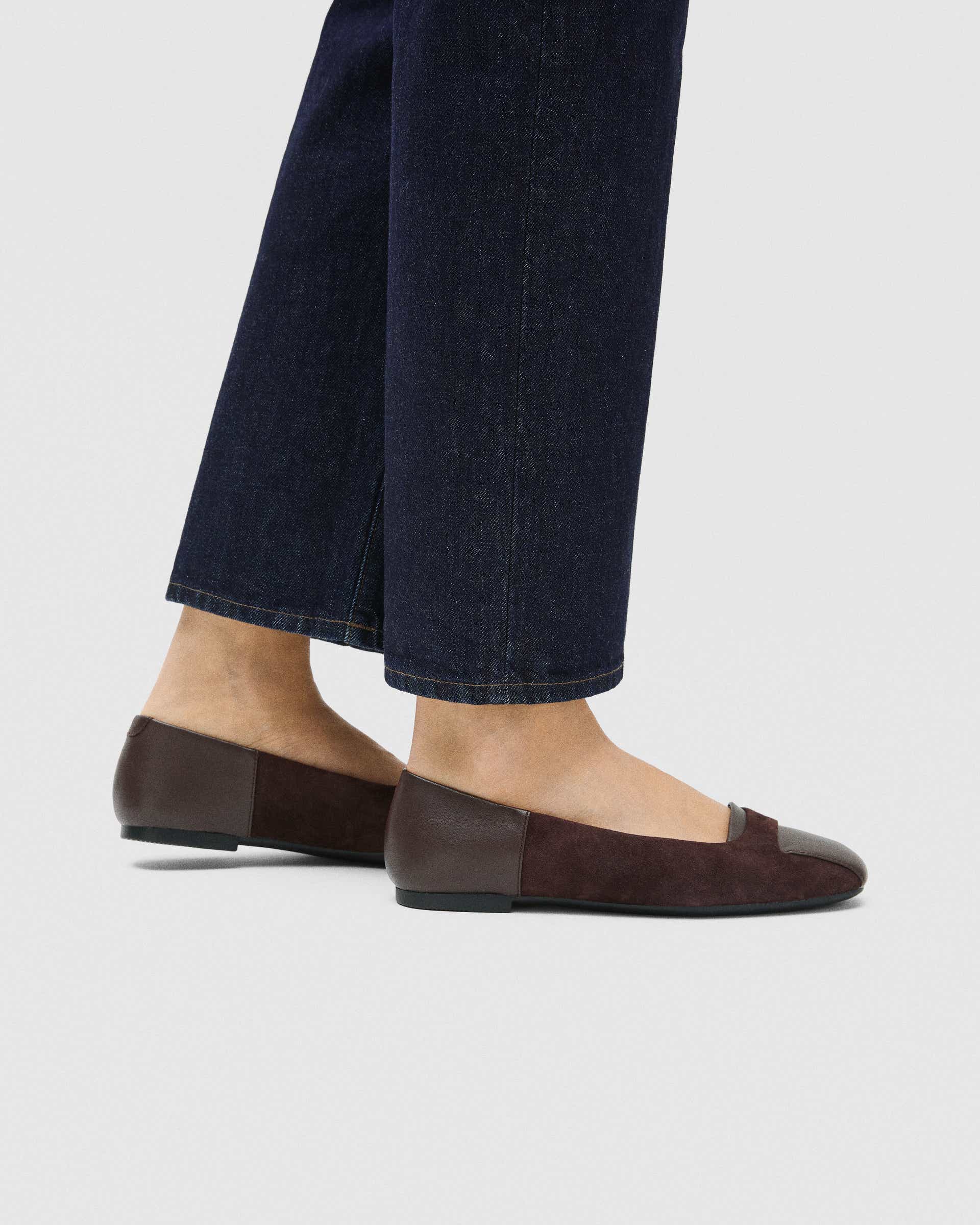 Women's ECCO® Margot Suede Ballerina Flat - Brown - Lifestyle image-1